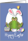 Hand Lettered Hoppy Easter Toad in Bunny Ears with Easter Egg Basket card