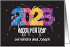 Hand Lettered 2025 New Year’s with Exploding Fireworks and Custom Name card