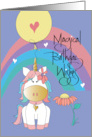 Hand Lettered Magical Unicorn Birthday with Balloon and Rainbow card