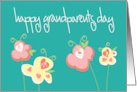 Hand Lettered Grandparents Day on Teal Green with Bright Flowers card