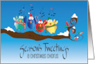 Hand Lettered Season’s Tweetings A Chorus of Four Birds Caroling card