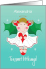 Hand Lettered Sweet Little Angel Girl in White Holly Wings Custom Name card