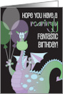Hand Lettered Roaringly Fantastic Birthday Dragon and Balloons card