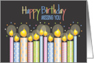 Hand Lettered Missing You on Your Birthday Row of Decorated Candles card