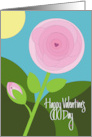 Hand Lettered Valentine’s Day Stylized Round Pink Rose with Hearts card