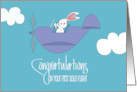 Hand Lettered First Solo Flight Bunny in Rotary Propeller Airplane card