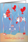 Hand Lettered Valentine Fishes for You with Fish and Heart Balloons card