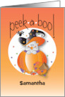 Hand Lettered Halloween Peek a Boo Mouse in Pumpkin Custom Name card