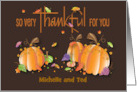 Hand Lettered Thanksgiving Thankful for You Pumpkins and Custom Name card