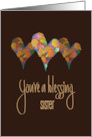 Hand Lettered Thanksgiving You’re a Blessing Sister Hearts with Leaves card
