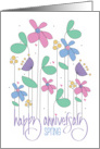 Hand Lettered Spring Anniversary with Tall Thin Flowers and Hearts card