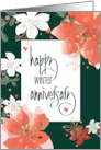 Hand Lettered Winter Anniversary Red and White Poinsettias and Hearts card