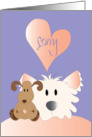 Hand Lettered Apology from Pet with Fluffy White Dog and Toy Puppy card