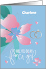 Be My Flower Girl Invitation with Rings and Flowers with Custom Name card