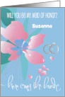 Be My Maid of Honor Invitation with Rings and Flowers Custom Name card
