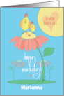 Hand Lettered New Baby Girl with Mom and Baby Bird and Custom Name card