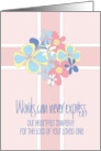 Hand Lettered Pink Cross Sympathy for Female with Colorful Flowers card