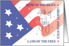 Hand Lettered 4th of July with Waving US Flag Stars and Stripes card