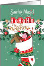 Hand Lettered Christmas Santa’s Magic Striped Stocking with Toys card