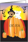 Hand Lettered Halloween Love You Witch and Ghost Bears in Pumpkin card