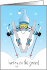 Hand Lettered Christmas Snowman Skiing Bring on the Snow with Snow card