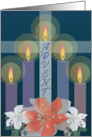 Advent Candles Purple Pink and White with Poinsettia Crown and Cross card