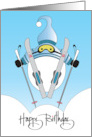 Hand Lettered Birthday with Skier Jumping Spread Eagle on Poles card