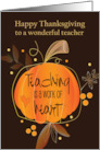 Hand Lettered Thanksgiving for Teacher with Orange Pumpkin card