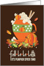 Hand Lettered Fall La La La Latte Cup Pumpkins and Leaves for Fall card