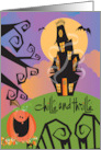 Hand Lettered Halloween Chills and Thrills Haunted House with Ghosts card
