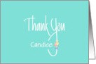 Hand Lettered Thank You with Small Flowers with Custom Name card