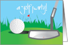 Invitation to Golf Party with Putter and Golf Ball on Putting Green card