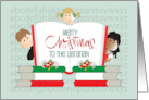 Hand Lettered Christmas for Librarian Trio of Kids with Open Book card