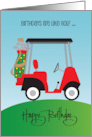 Hand Lettered Birthday with Red Golf Cart and Clubs on Golf Course card