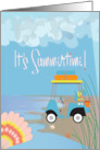 Hand Lettered Summertime Beach Golf Cart Loaded for Day at Beach card