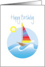 Hand Lettered Birthday with Rolling Waves and Multi-color Sailboat card