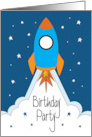 Hand Lettered Rocket Ship Birthday Party Invitation for Boy with Stars card