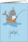 Hand Lettered Good Luck Fishing with Large Fish in Wooden Boat Fishing card