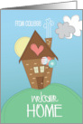 Hand Lettered Welcome Home from College Cottage with Heart and Sun card