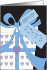 Hand Lettered Baby Boy Gift with Heart Covered Gift Tags and Blue Bow card