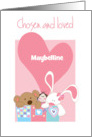Hand Lettered Adoption for Girl Toys in Chest and Custom Name in Heart card