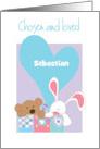Hand Lettered Adoption Boy’s Family Toy Chest and Custom Name in Heart card