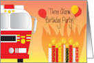 Hand Lettered Boy’s Three Alarm Birthday Party Fire Engine Balloons card