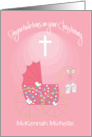 Hand Lettered Christening Baby Girl Pink Floral Stroller Custom Name card