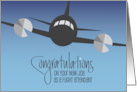 Hand Lettered New Job as Flight Attendant with Black and Silver Plane card