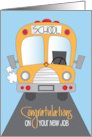 Hand Lettered New Job as School Bus Driver with Yellow Bus on Road card