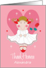 Hand Lettered Valentine Girl with Long Stem Red Rose Custom Name card