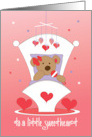Hand Lettered First Valentine’s Day Girl Bear with Bow in Cradle card