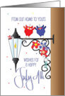 Hand Lettered From Our Home to Yours Fourth of July Porch Light Birds card