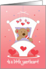 Hand Lettered First Valentine Day for Boy Bear in Cradle with Hearts card